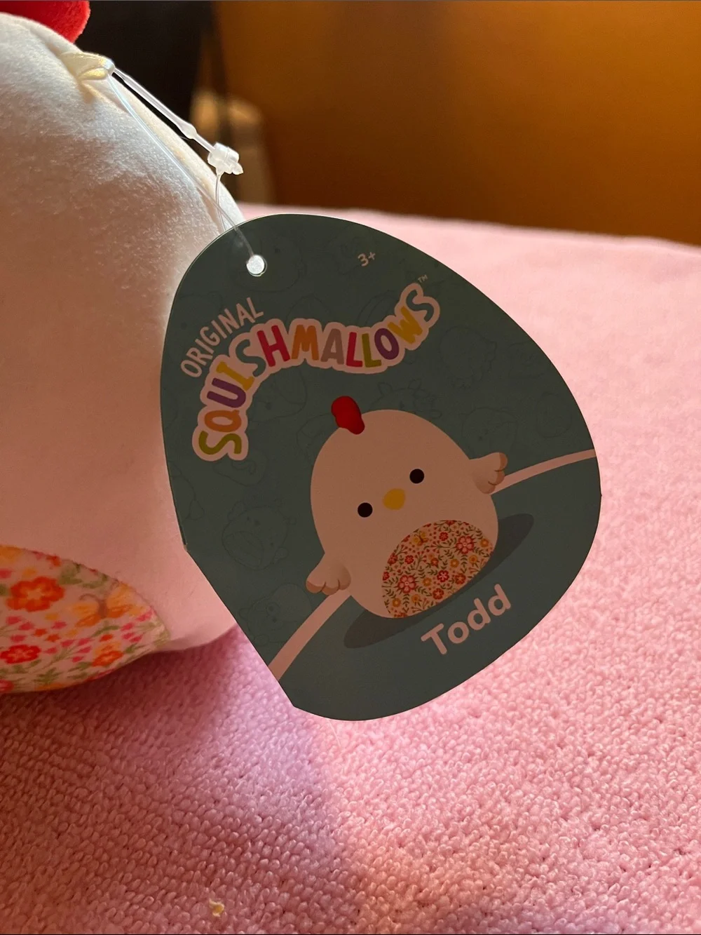 Squishmallows Todd Chicken Plush - White with Pink Red Floral Belly